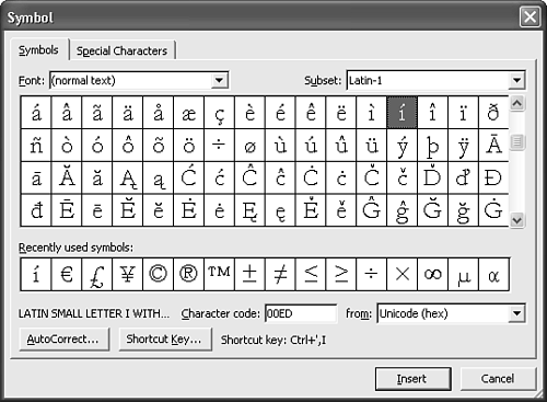 microsoft word special characters list