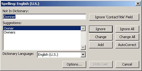 ms access spell check