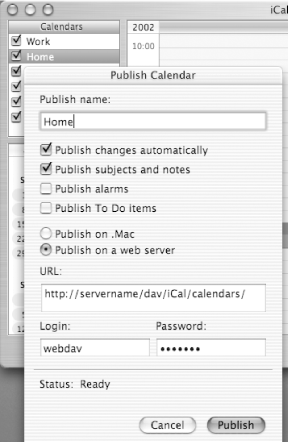publishing a calendar to webdav server